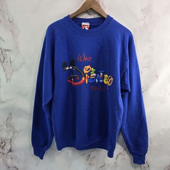 Vintage Disney Sweatshirt Unisex Small Blue Crew Pullover Walt World Mickey Inc - Picture 1 of 11